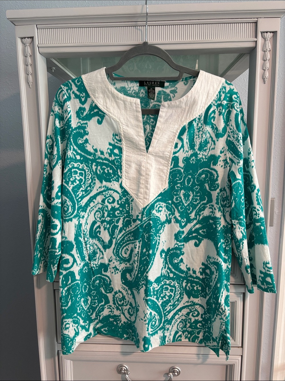 Lauren Ralph Lauren Teal and White Paisley Tunic